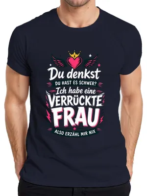 Obrázok produktu pre Tričko s nápisom "Mám šialenú manželku", vtipné, sarkastické, pánske, tmavomodré, veľkosť S