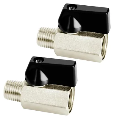 2 Mini-Kugelhähne 1/4 Zoll, Messing vernickelt, Innengewinde