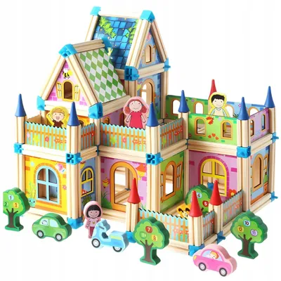 Produktbild von ECOTOYS Holz Bausteine Hausbau 6in1 Kreativität Kinder Spielzeug