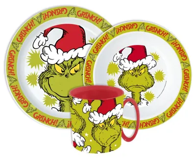 Immagine prodotto di Set di stoviglie Grinch Christmas Mischief, set in microplastica con tazza da 390 ml