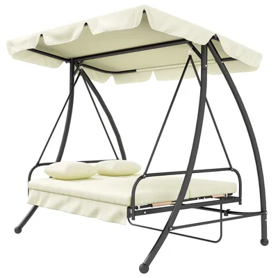 Produktbild von Hollywoodschaukel für 3 Personen mit Liegefunktion | Farbe: Weiß | Abmessungen: 200x125x170 cm