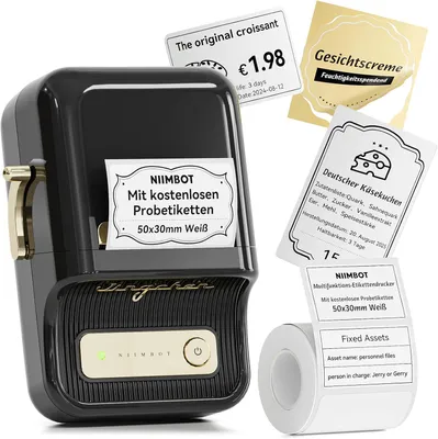 Produktbild von Bluetooth Etikettendrucker tragbar Selbstklebend Beschriftungsgerät Label Printer für Barcode Preisetiketten Büro Einzelhandel Haushalt App gesteuert