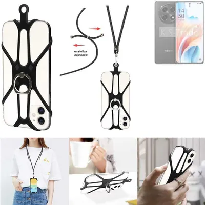 Produktbild von K-S-Trade 3in1 Handykette Handyband Handykordel Halsband Smartphone-Ring Handy-Ring kompatibel mit Oppo A2 Pro Fingerhalterung Handyring Tischständer