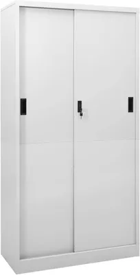 Image de Armoire de classement, armoire de bureau, armoire de rangement, armoire avec porte coulissante, gris clair, 90 x 40 x 180 cm, en acier