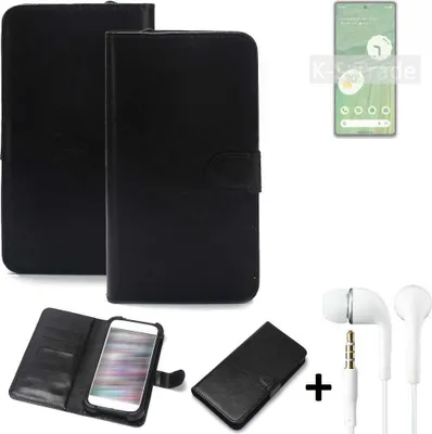 Produktbild von K-S-Trade Wallet Case Handyhülle kompatibel mit Google Pixel 7 Schutzhülle Flip cover Flipstyle Tasche Hülle Flipcover Slim Bumper schwarz + in ear