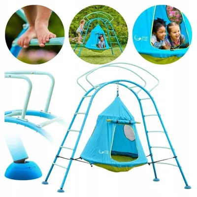 Produktbild von UFO Spielzelt mit Klettergerüst für Kinder – Outdoor Spielhaus mit Hängesitz, Stahlrahmen, UV- und wasserbeständiges Zelt, bis 100 kg, ab 3 Jahren