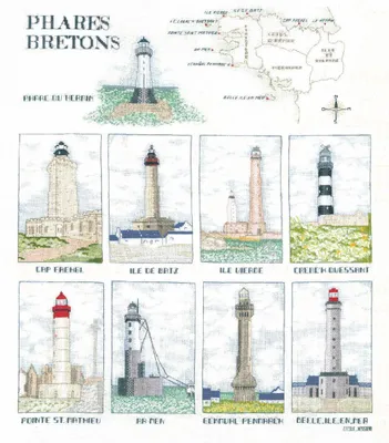 Produktbild von Le Bonheur des Dames Kreuzstich Set "Breton Leuchttürme", Zählmuster,  55x45cm