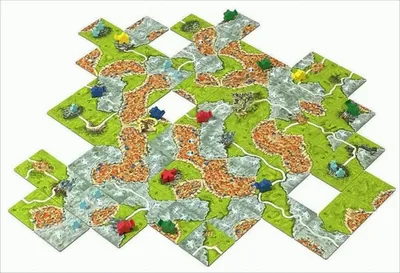 A game board with various tiles and player pieces.