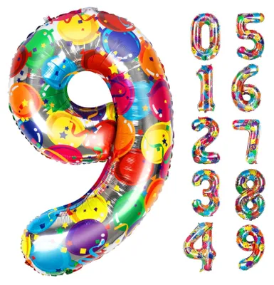 40 Zoll bunte Zahlenballons, große 9, Folienballon für Geburtstag