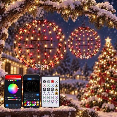 Produktbild von 2 Stück Bunt Hängekugeln 33cm+28cm, Smart Kugel-Lichter für Festtage, APP DIY-Modus, Timer, Klappbar Weihnachtsbeleuchtung Weihnachtsdeko Leuchtkugel