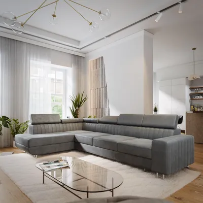 Produktbild von Masseno Ecksofa HESTION mit Schlaffunktion L-Form, Sofa mit Bettkasten, Wohnzimmersofa, Couch, Soffa, Bettsofa, Couchgarnitur- Grau, MONOLITH 85