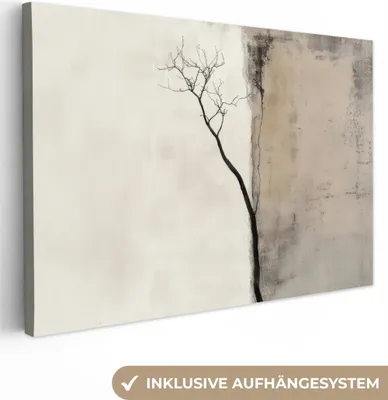Produktbild von Leinwand Bilder 90x60 cm - Japandi - Pflanze - Beige, Bild Modern, Wanddeko, Gemälde