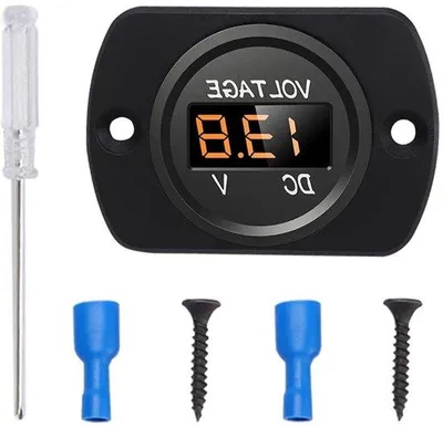 Obrázek produktu pro Vodotěsný 12V/24V voltmetr s LED displejem a montážní deskou, oranžový, pro lodě a automobily