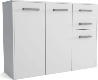 Produktbild von Masseno Kommode SCALINI 113 cm Sideboard mit 2 Schubladen und 3 Türen für Wohnzimmer Schlafzimmer Modern 113x33x82 cm Weiß / Weiß
