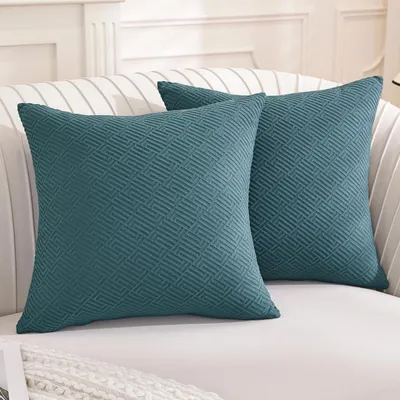 Productafbeelding van Kussenslopen, 45x45 cm, pauwenblauw, set van 2, polyester, met rits