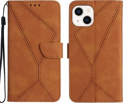 Zdjęcie produktu dla Dla iPhone 15 Plus Stitching z wytłoczonym telefonem skórzanym (Brown)