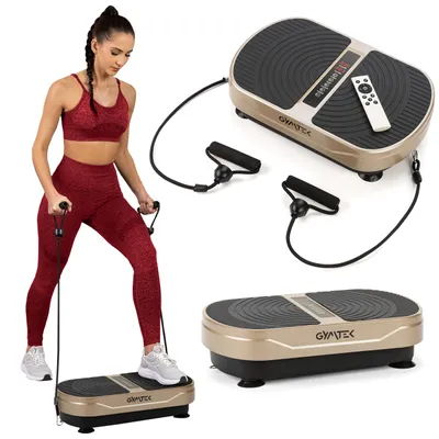 Produktbild von Gymtek® Vibrationsplatte Vibrotrainer - bis 150 kg - 5 Ausbildungsprogramme, 16 Stufen - 2 Expanderbänder - Bluetooth, Fernbedienung, LCD - XP300