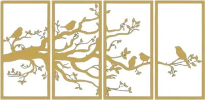 Produktbild von Lebensbaum 4 Tafeln, Vögel und Zweige - 79 "x39"/200x100 cm / Weiß