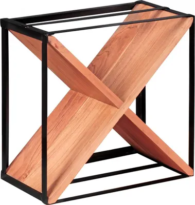 Produktbild von FineBuy Weinregal Massiv-Holz Flaschenregal 16 Flaschen Holzregal Metallrahmen