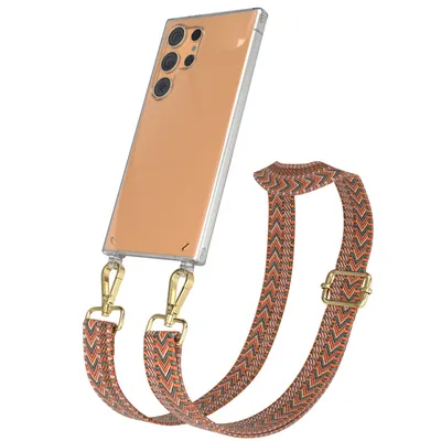 Produktbild von EAZY CASE Handykette - Verstellbarer Trageriemen kompatibel mit Samsung Galaxy S24 Ultra, Handykordel mit transparenter Silikon-Hülle, Band in Orange