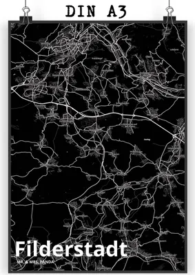 Produktbild von Mr. & Mrs. Panda Bild Filderstadt DIN A3 - Geschenk, wanddeko, Wandbild, Stadt Dorf Karte Landkarte Map Stadtplan, Wanddekoration, drucke, Posterdruck
