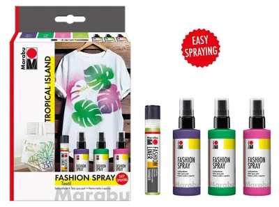 Produktbild von Marabu Fashion Spray Tropical Island, Textilsprühfarbe, 3x100ml und 25ml Liner