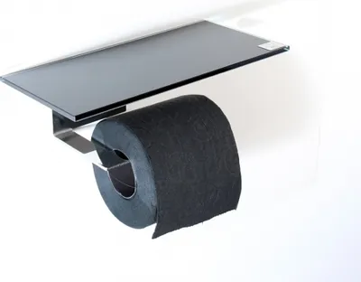 Produktbild von Toilettenpapierhalter, Rollenhalter  mit Ablage aus schwarzem Glas (lang)