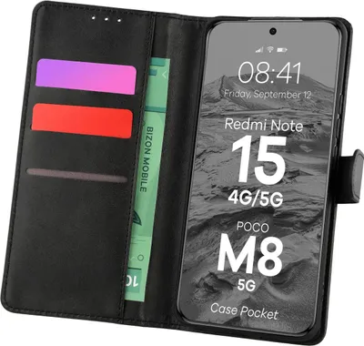 Produktbild von Handyhülle mit Klappe für Xiaomi Redmi Note 15 / POCO M8 5G, Bizon Case Pocket, Schwarz