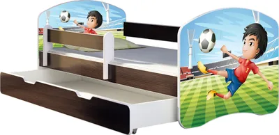 Produktbild von ACMA Jugendbett Kinderbett Junior-Bett Komplett-Set mit Matratze Lattenrost und Rausfallschutz Wenge 13 Fußballer 140x70 + Bettkasten