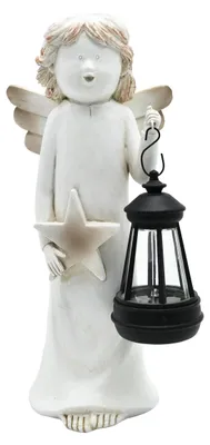 Schutzengel Solarfigur mit Stern, 29,4 cm, warmweißes LED-Licht