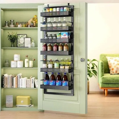 Image de Armoire suspendue en métal pour la cuisine, rangement pour le garde-manger, à installer derrière la porte, 6 étagères, panier amovible, en métal.