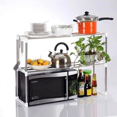 Produktbild von Mikrowellenregal mit Haken - Ausziehbar & Multifunktional