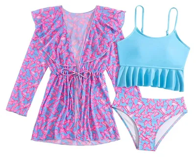 Produktbild von Drei-teiliges Badeanzug-Set für Mädchen mit Jacke und Rock, Lila