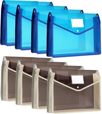 Image de Pochettes transparentes en plastique pour documents, lot de 8, bleu et kaki, imperméables, pour l'école et le bureau