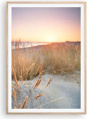 Produktbild von Gerahmtes Poster - Rahmen in heller Eiche - Sonne Vögel Sand - 70x100 cm - Wand Bild - Wanddeko - Wandbilder - Kunstposter - Wandposter - Bilderrahmen - Bilder - Kunstdruck - P2NPA70x100-4810