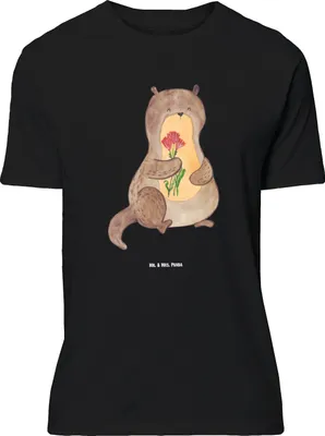 Produktbild von Mr. & Mrs. Panda Tshirt Otter Blumenstrauß - Schwarz - Geschenk, Seeotter, T-Shirt, große Größen, Oversize, Shirt, See, Lustiges, Süß, Niedlich