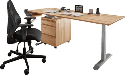 Produktbild von Schreibtisch + Rollcontainer Livorno Eichenholz 180 x 80 x 64-130 cm