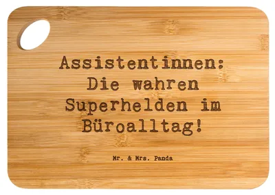 Produktbild von Mr. & Mrs. Panda Schneidebrett Spruch Assistentin Heldin - Transparent - Geschenk, Beruf, Assistenz, Frühstücksbrett, Brett, Liebevoll, schneidbrett, Holzbrett