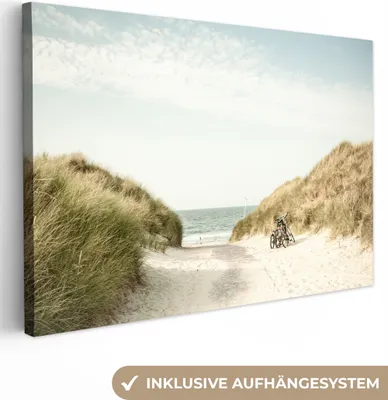 Produktbild von OneMillionCanvasses® - Leinwandbilder - 150x100 cm, Strand - Düne - Fahrrad, Wandbilder Kunstdruck Wanddekoration