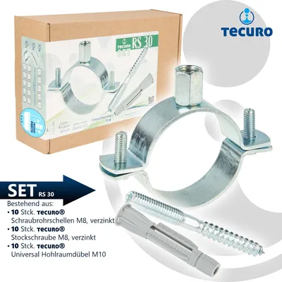 Produktbild von tecuro Schraubrohrsch. M8 verz. 32-35mm, Stockschraube M8 x 80mm -10-er Set
