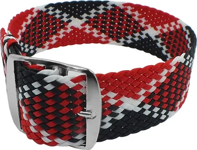 Produktbild von Minott Perlon Durchzugsband | Textil rot/weiß/schwarz geflochten, Stegbreite:22mm, Schließe:Silbern