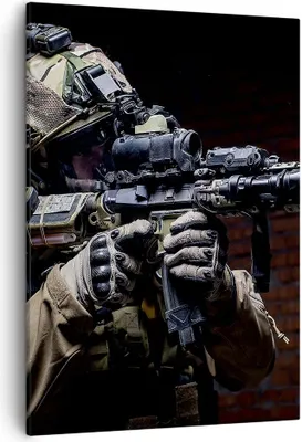 Produktbild von Bild auf Leinwand - Leinwandbild - Einteilig - Soldat Gewehr - 50x70cm - Wand Bild - Wanddeko - Wandbilder - Leinwanddruck - Kunstdruck - Wanddekoration - Leinwand bilder - Wandbild - PA50x70-3785
