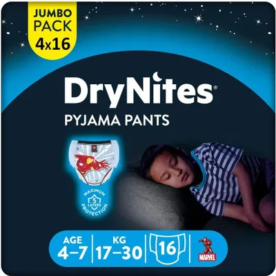Produktbild von Huggies DryNites Windeln Windelhosen 4-7 J. (17-30kg) Jumbo Monatspack 64 St.