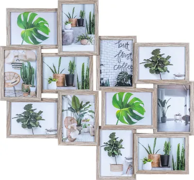 Produktbild von Bilderrahmen 70x65cm Collage 12 Fotos 13x18 Eiche gekälkt MDF Holz Fotorahmen