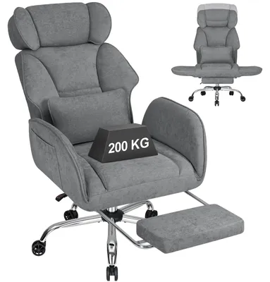 Obrázek produktu pro Ergonomická kancelářská židle HOFFREE s kolečky, širokým sedákem, sklopnými podloketníky a opěrkou nohou. Kancelářská židle s nosností až 200 kg, barva tmavě šedá