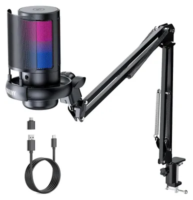 Produktbild von Gaming Mikrofon PC mit Arm, RGB-Lichter, 192kHz Abtastrate, Popfilter, Stummschaltung, PS4/PS5, Streaming
