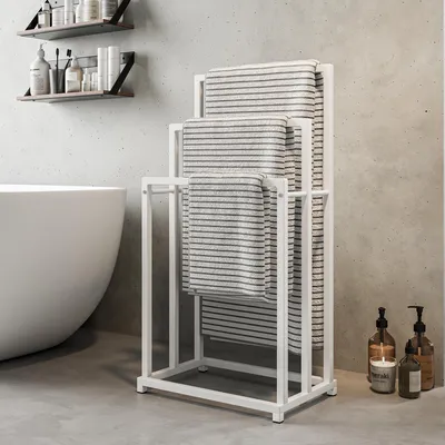 Image de Porte-serviettes autonome avec 3 barres, élégant et pratique pour la salle de bain