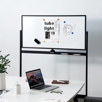 Image de Tableau blanc mobile - Surface d'écriture de 120x60 cm - Double face et magnétique, avec roulettes