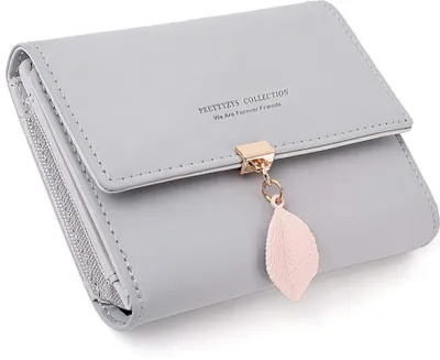 Image de Petit porte-monnaie femme en similicuir gris avec de nombreux compartiments