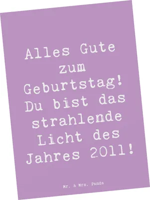 Produktbild von Mr. & Mrs. Panda Postkarte Spruch 2011 Geburtstag - Lavendeltraum - Geschenk, persönliche Botschaft, Geboren, Grußkarte, Postkarten, Glückwunsch, Ansichtskarte, bildkarte